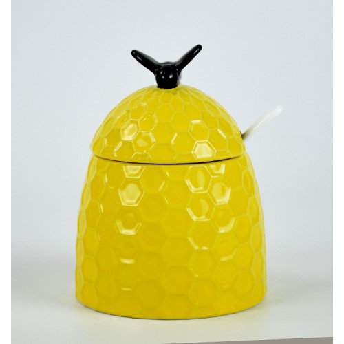 Yellow bee shape food canister ceramic with lid