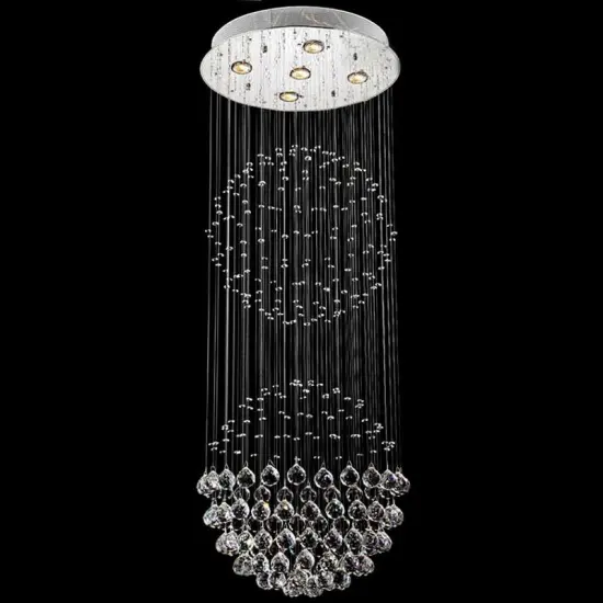 Modern LED Round Raindrop Crystal Chandelier for High Ceiling Foyers and Hallways