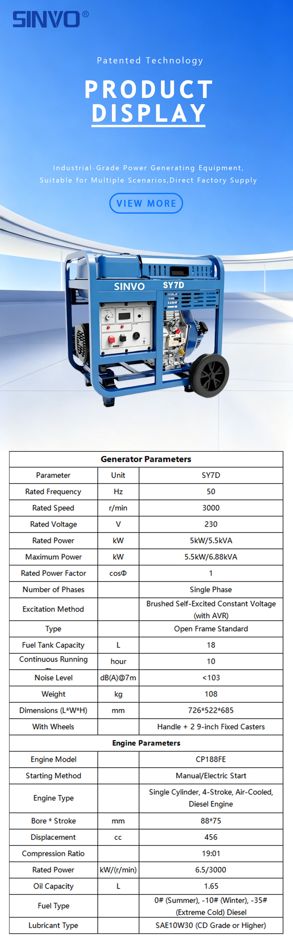 23. SY7D Open Frame Single-Phase Small Diesel Generator Set ZT