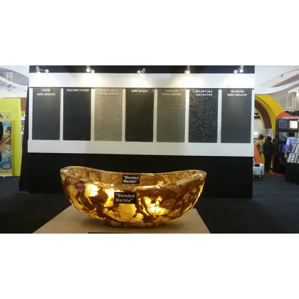 Luxury Natural Marble Stone Free Standing Bathtub with Backlit Onyx