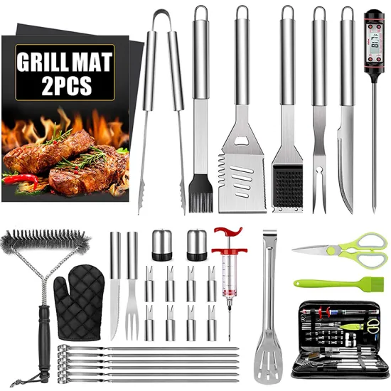 34-Piece Barbecue Tool Set: Comprehensive Outdoor Camping Grill Accessories Kit