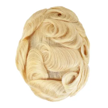 Ultra-Thin 0.02-0.04mm Skin Tone Hairpiece with 90% Light Density, 613# Blonde Human Hair Men's Toupee