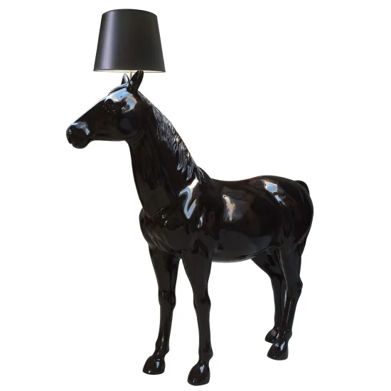 Modern White/Black Big Horse Floor Standing Lamp with Fabric Shade