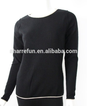 Customized design 12gg plain knit cashmere contrast border sweaters