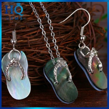 Hot Sale Abalone Black Shoes Shell Earring Brass Slipper MOP Earrings