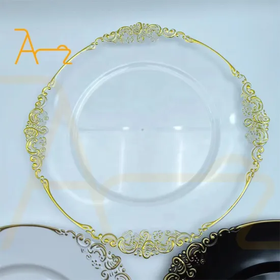 New Style 13 Inch White Gold Reef Cloud Rim Plastic Charger Plates with Silver Patterned Acrylic Wedding Dinner Trim - Tableware Set