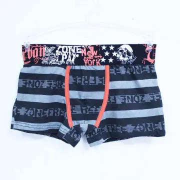Yarn Dyed Stripe Black White Private Logo Printed Young Boys Boxer