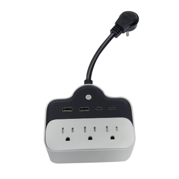 65W USB-C Power Strip Surge Protector with 3 AC Outlets - 15A Extension Socket