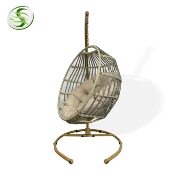 Yellow Waterproof Rattan Garden Swing Chair with Cushion for Outdoor Leisure