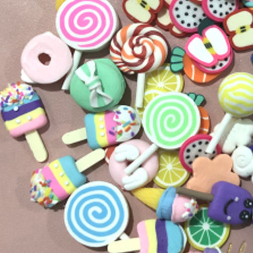 Mix Design Kawaii Spiral Fruit Popsicle  Macaroon Fruit Polymer Clay Cabochons Flatback For DIY Phone Decoration