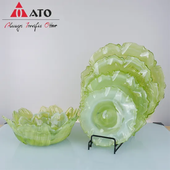 Custom Green Fruit Tray with Crystal Glass set