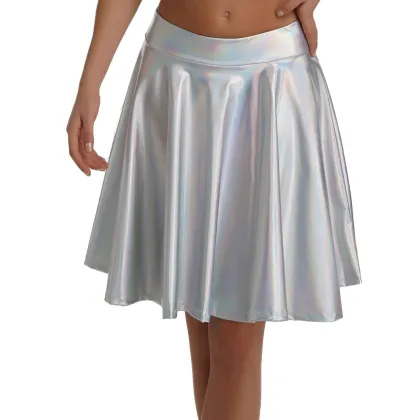 Sexy Laser High Waist Mini PU Leather Skirt