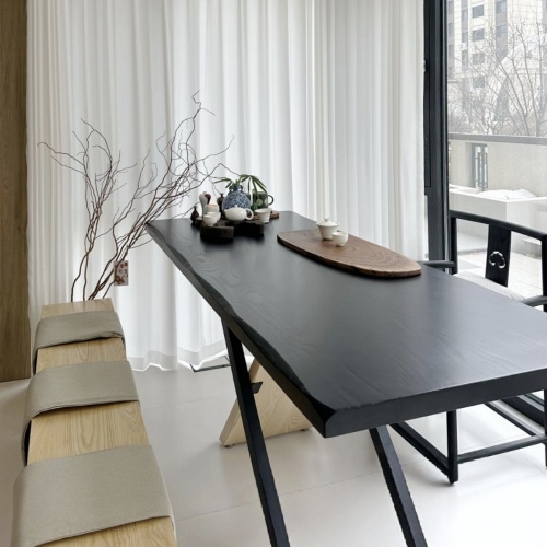 black wood dining table Nordic ash wood plank black dining table Manufactory