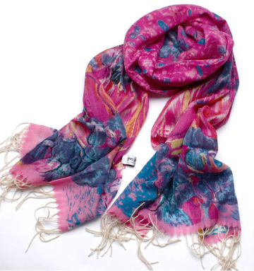 Wholesale Fuchsia Pashmina Wool Shawls Wraps Digital Painting