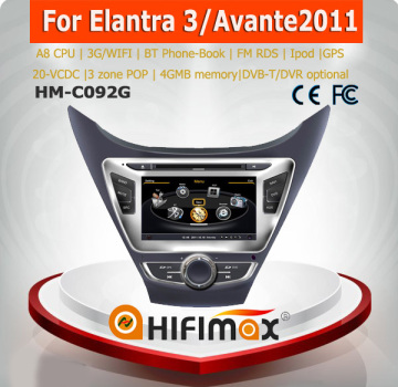 Hifimax car gps for hyundai elantra 2012 2011 radio dvd player WITH A8 CHIPSET DUAL CORE 1080P V-20 DISC WIFI 3G INTERNET DVR