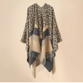 Winter Leopard Stripe Fashion Shawl Poncho Fringe