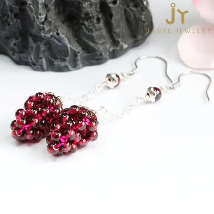 S925 Sterling Silver Garnet Women's Fashion Earrings