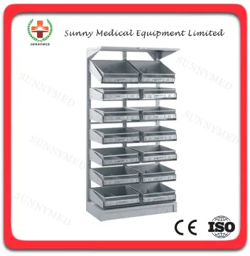 SY-R091 Hospital furniture Adjustable double-bucket medicine rack Pharmacy display rack medicine cabinet price
