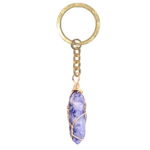 Sodalite Hexagonal Pointed( 8x32mm) Pendant Wrapped Gold Wire Keychain