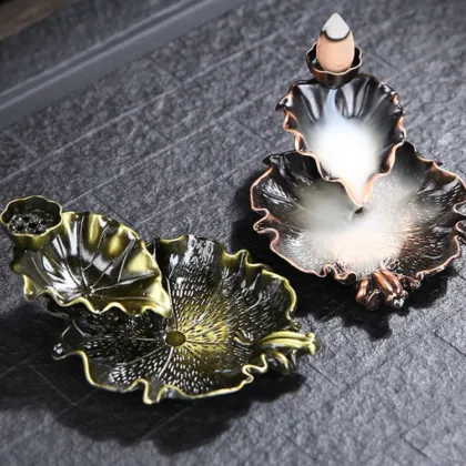 Arabic Mini Incense Burner Lotus Leaf Design Metal Backflow Coil Incense Wholesale