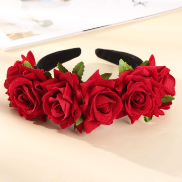 Romantic Red Bezel Hair Hoop - Rose Headband for Women and Girls Wedding Hair Accessory