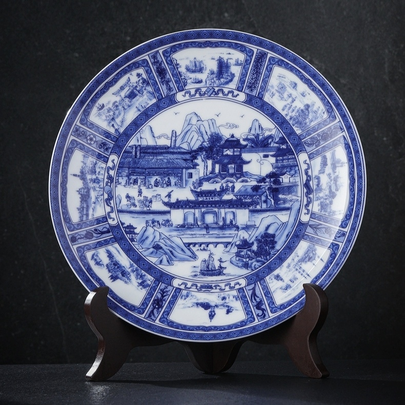 Ceramic blue and white porcelain plate