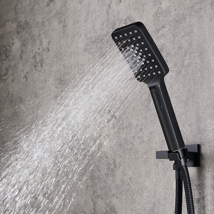 Black Square Top Rainfall Hand Shower Head Set