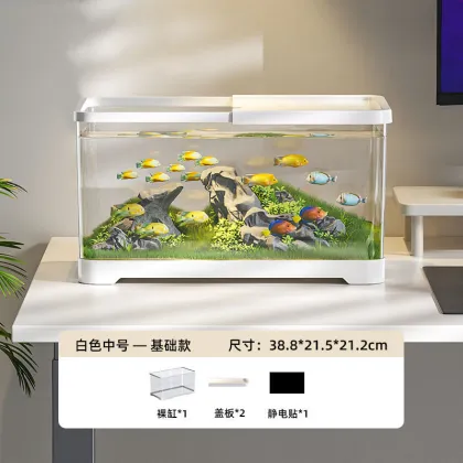 HD Desktop Glass Mini Mute Aquarium for Small Goldfish Landscaping