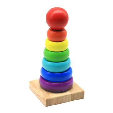 Montessori Εκπαιδευτική Χρώμα Παιχνίδι Cognition: Macaron Rainbow Tower Ξύλινα δακτυλίους στοίβαξης