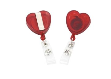 Adjustable Red Heart Shape Abs Retractable Id Badge Reels Holder For Office 30224