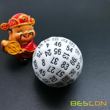 Bescon Polyhedral Dice 100 Sides Dice, D100 mort, 100 Cided Cube, D100 Game Dice, 100-Cided Cube of White Color