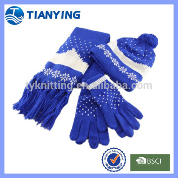100% Acrylic knitted cheap hat gloves scarf set