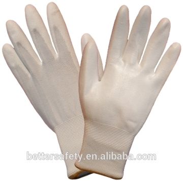13 Guage White Nylon Liner PU touch screen gloves made in china