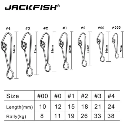 JACKFISH Fishing Connector 50pcs/lot Stainless Steel Fishing swivels Snaps Fishing Hook Sea Ocean Swivel Rolling Snap