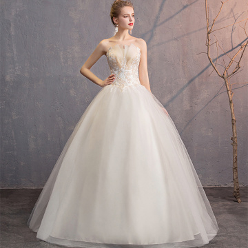 Sexy Illusion Wedding Dresses Strapless Ball Gown Lace Up Embroidery Tulle Formal Wedding Gowns For Bride Robe De Mariee 2019