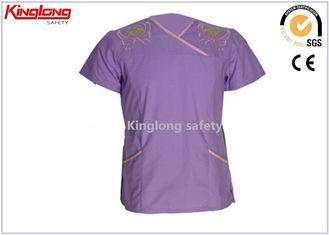 Purple Embroidery Nursing Unisex Medical Scrub Sets XL / XX