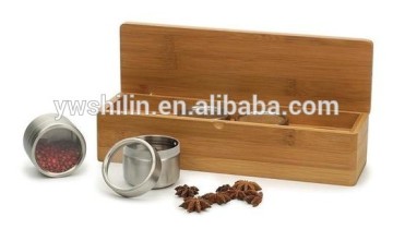 Hot Sales Bamboo spice jar with 4 Stainless steel tank / decorative spice jars
