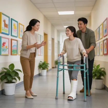 Stainless Steel Foldable Pediatric Walker in Tiffany Blue