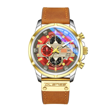 Hot Selling Luxury OLENSE 9002M-1 Quartz Watch with Leather Wristband - Private Label Option