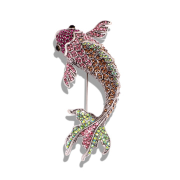 Unisex Big Fish Brooches - Rhinestone Crystal Carp Pins for Office Party Gifts
