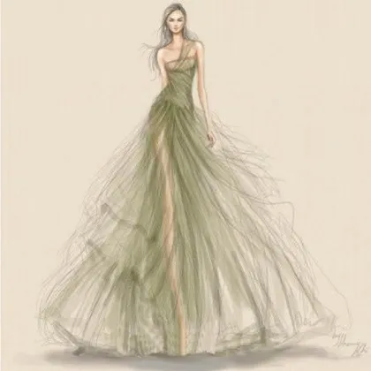 Design Drawing Manuscript Sketch Realizable Wedding Dress (Dream-100002)