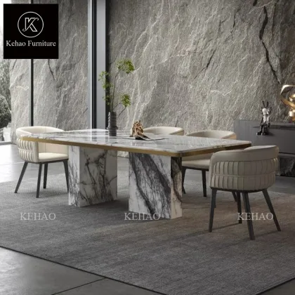 Modern Luxury Restaurant Dining Table Set - High End Natural Marble Milas Lilac for 8 People
