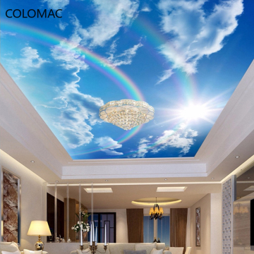 Blue Sky White Clouds Rainbow Wallpaper Mural for Living Room and Bedroom