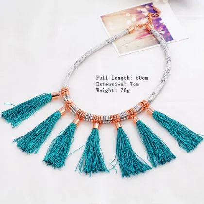 Fashion Trends Green Gorgeous Temperament Short Chain Tassel Necklace Vintage Woman Choker Necklaces Wholesale