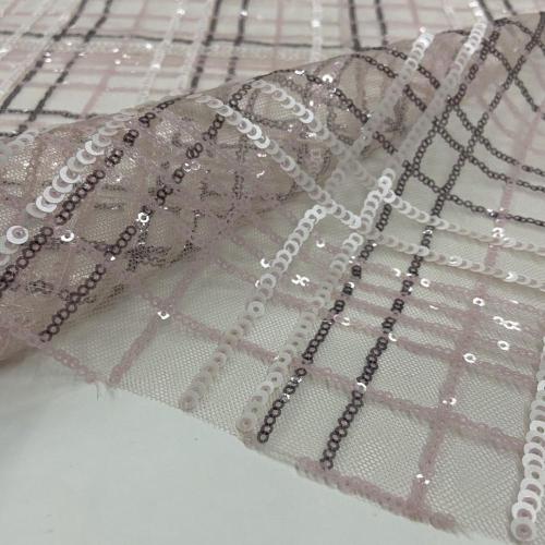 Classic Vogue Checks Design Sequin Embroidery Fabrics