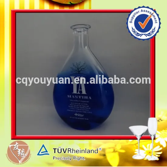 Special shaped 750ml blue glass bottles for liquor