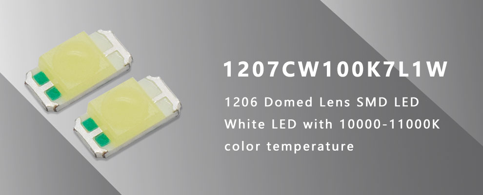 1207CW100K7L1W 1206 SMD Cool White LED with Domed Lens 8000-11000k Cool white super bright white LED