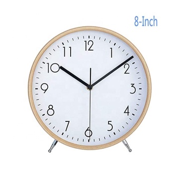 Large Numerals Battery-Powered Round Wood Desk Clock