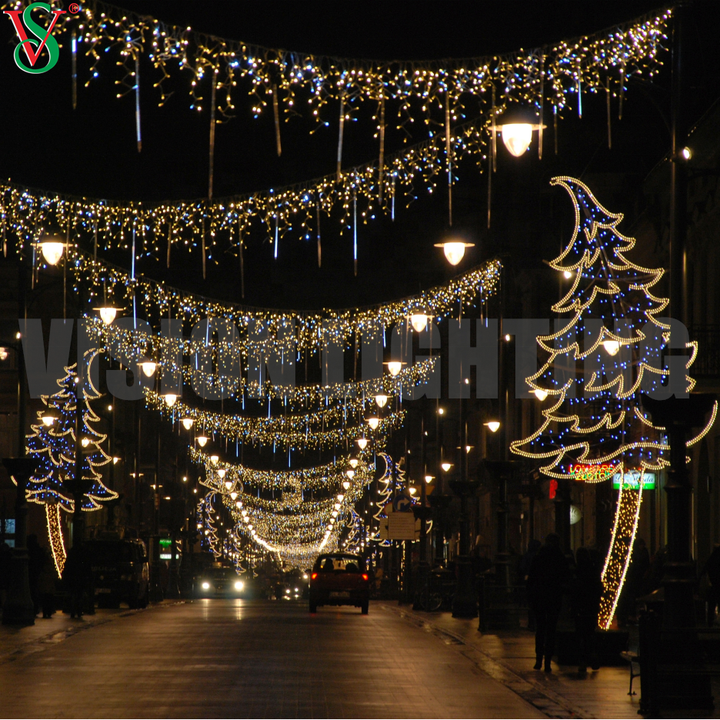 Outdoor Commercial Christmas Tree Holiday Led Cross Street Hanging Decoration Motif Light