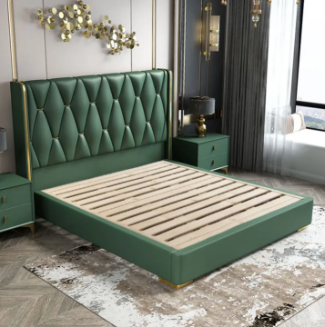 Modern eenvoudige luxe lederen bedset - vast houten frame dubbele king size opslagplatform bed